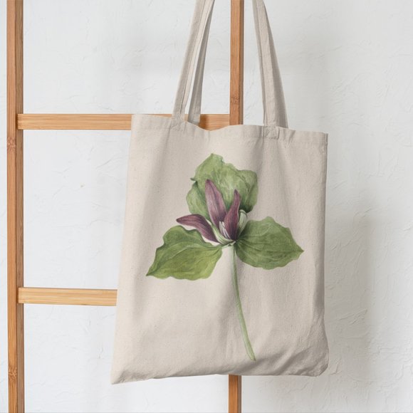 Giant Trillium Vintage Watercolor Floral Print Graphic Canvas Tote Bag - Picture 5 of 5